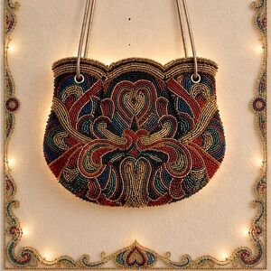 Vintage Walborg Small Glass-Beaded Evening Bag with Silver Chain